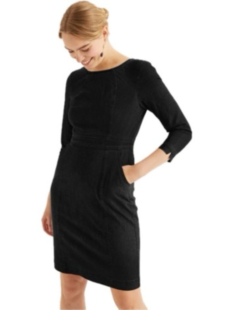 Boden Coraline Black Stretch Denim Mini Dress With Pockets Size 6